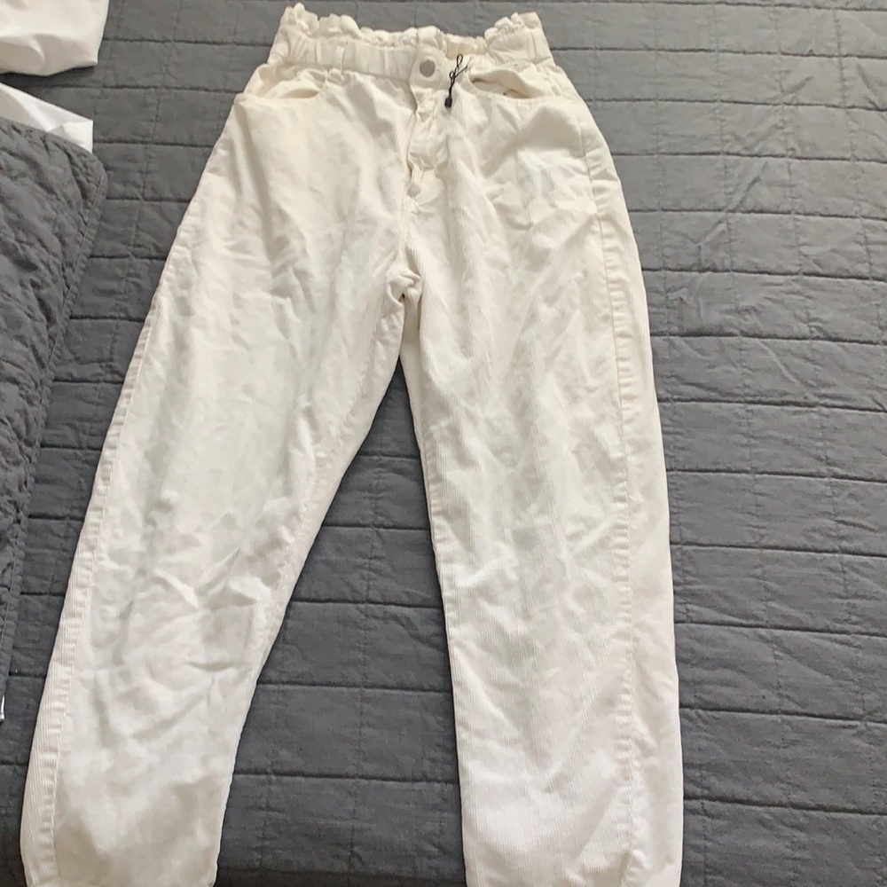 Zara off white corduroy paperbag pants